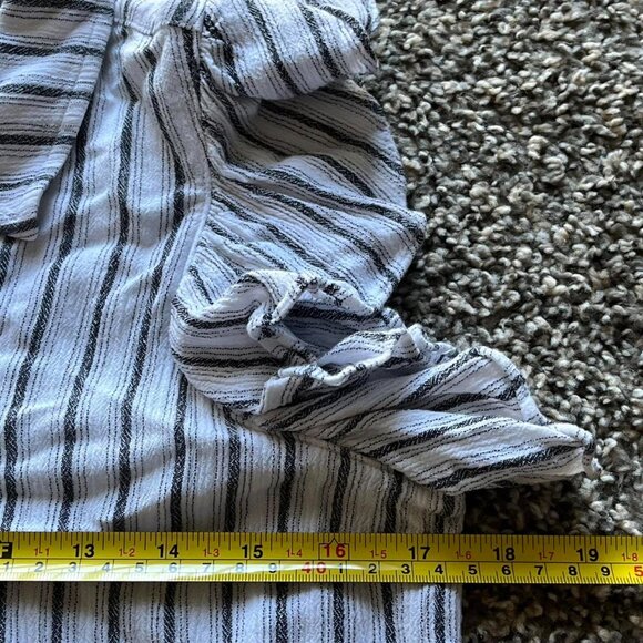 Maeve Striped Button Up Small Top, Ruffled Short Sleeves, Horizontal Stripes - Picture 6 of 8
